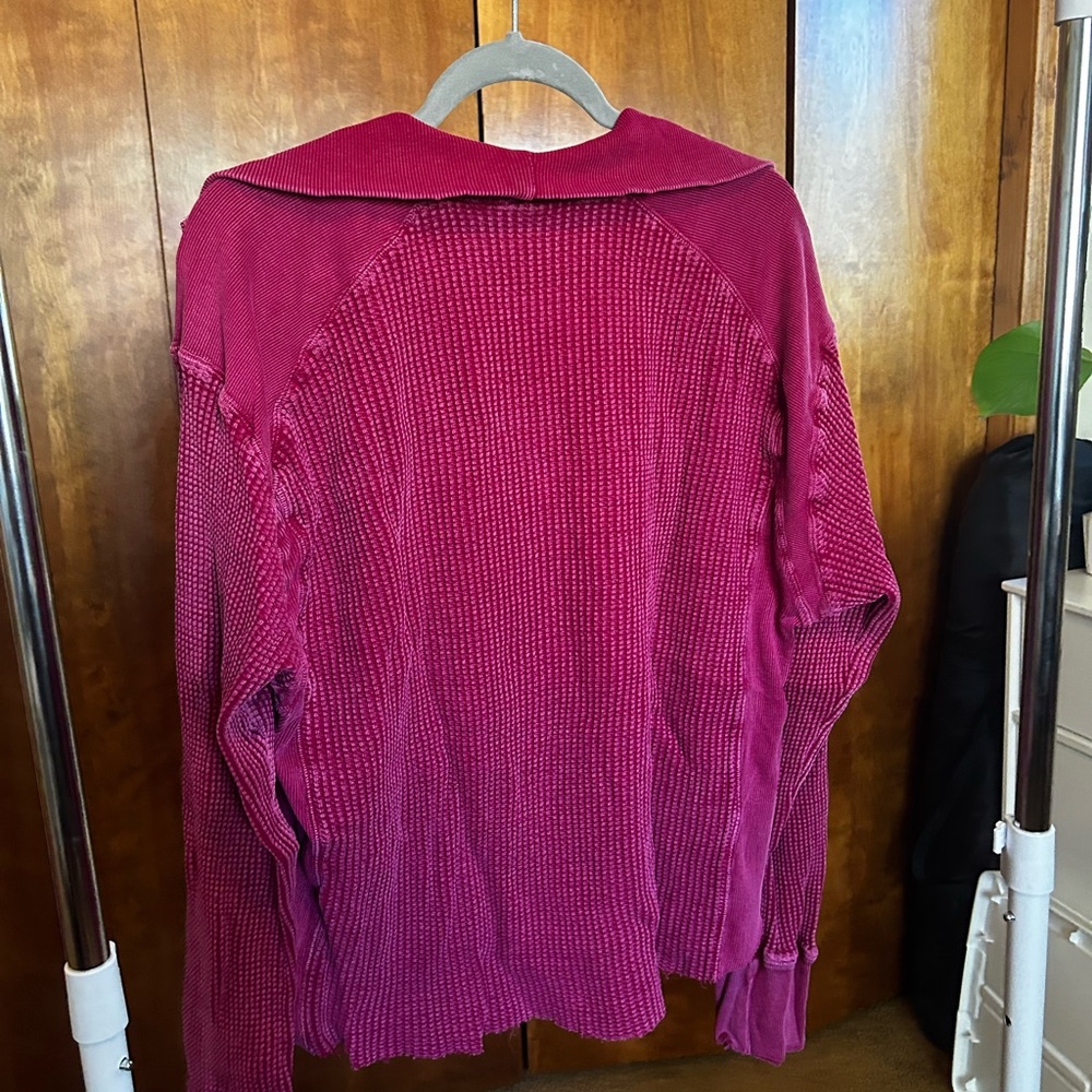 Women's Fuchsia Zip-Up Sweater - Picture 4 of 5